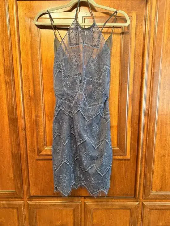 Free People Nothing Like This Lace Lace Mini Dress in Slate Blue Size 8 - Picture 4 of 7